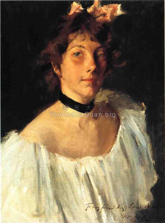 Portrait of A Lady in a White Dress aka Miss Edith Newbold - 威廉·梅里特·查斯